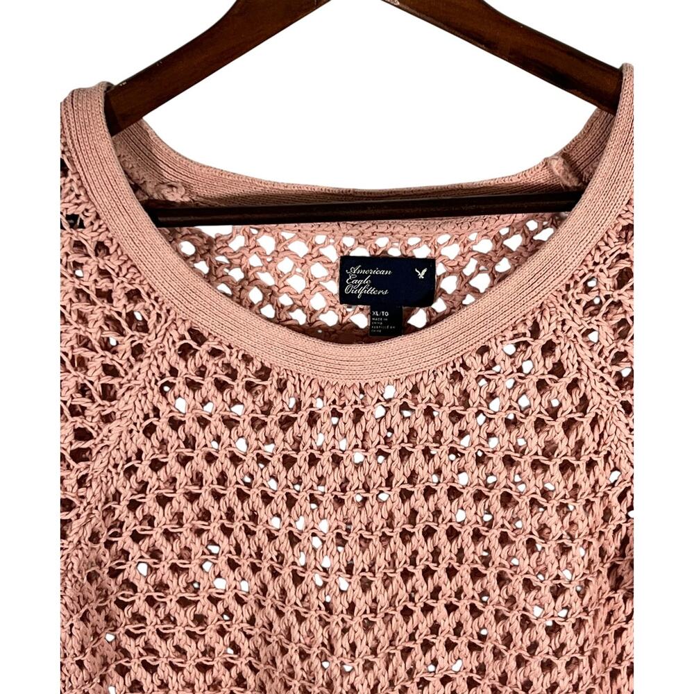 American Eagle Crochet Sweater XL Pink Open Knit Lightweight Pullover - Picture 6 of 10